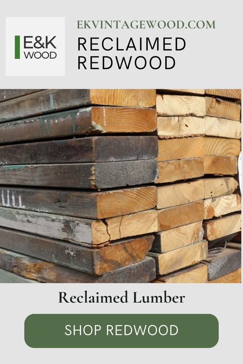 Redwood Reclaimed Lumber from E&K Vintage Wood Wood Lumber, Reclaimed Wood Beams, Reclaimed Lumber, Creative Background, Wood Beams, Accent Walls, Vintage Wood, Lumber, Reclaimed Wood