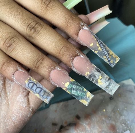 21st Birthday Nails, Money Nails, Naild It, Encapsulated Nails, Nail Art Designs Images, Shape Nails, Purple Acrylic Nails, Acrylic Nail Set, Diy Acrylic Nails