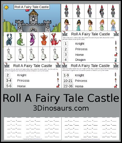 3 Dinosaurs - Roll a Fairy Tale Castle Math Fairy Tale Math, Castle Printable, Fairy Tale Castle, 3 Dinosaurs, Fairy Castle, Fun Math Activities, Castle Art, Math Time, Math Game