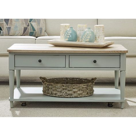 Create a charming focal point in your living space with this rectangular wood coffee table by The Gray Barn. Before And After Coffee Table, Light Blue Coffee Table, Coffee Table Refinishing Ideas, Coastal Coffee Table Decor, Beachy Coffee Table, Coastal Table Decor, Modern Farmhouse Coffee Table, Country Coffee Table, Painted Coffee Table