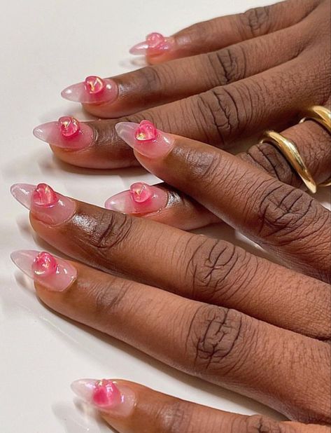 Valentines Day Nails Heart, Nails Heart Design, Trends Fall 2023, Pink Almond Nails, Version Board, Artsy Nails, Boyce Avenue, 3d Nail Designs, Nails Heart