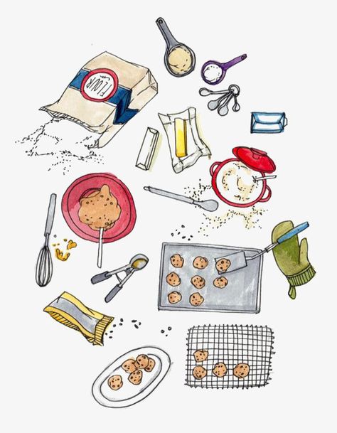 baking clipart,tools clipart,baking,cookies,insulation gloves,whisk,flour,insulation,gloves Baking Drawing, Cookie Drawing, Recipe Drawing, Baking Art, Art Appliqué, Illustration Food, Art Video, Food Drawing, Healthy Baking