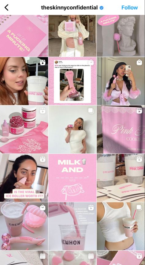 Pink Aesthetic Packaging, Pink Packaging Aesthetic, Pink And White Instagram Feed, Ig Branding Ideas, Business Instagram Aesthetic, Pink Social Media Aesthetic, Pink Influencer Aesthetic, Hot Pink Instagram Feed, Pink Brand Aesthetic