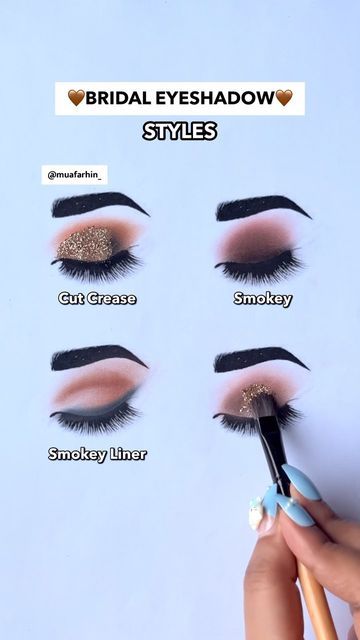 2023 Eyeshadow, Bridal Eyeshadow, Eye Makeup Guide, Bridal Makeup Videos, Party Eye Makeup, Eye Make Up Videos, Blue Eye Makeup Tutorial, Eyeshadow Styles, Beginners Eye Makeup