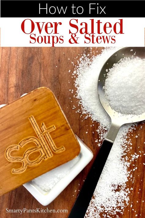 Salt shaker and spoon of salt on wooden table. Raw Potato, Cheddar Cheese Soup, Thanksgiving Dinner Table, Easy Recipes For Beginners, Salty Foods, Soup And Stew, The Soup, Cheese Soup, Recipes For Beginners