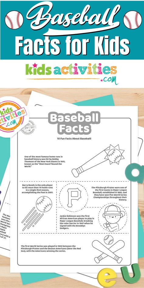 Baseball Facts for Kids and fans of all ages! Whether you are a pro baseball player, it’s your first time playing, or want to learn more about the major leagues and MLB history, you’re in the perfect place! Learn fun facts about the history of baseball and major league teams with our coloring pages. They are a fun resource for kids in primary school and older interested in baseball, one of the most popular sports. Baseball Printables, Baseball Activities, Baseball Coloring Pages, Mlb History, Baseball Theme Party, Keeping Kids Busy, School Template, Baseball Theme, History For Kids