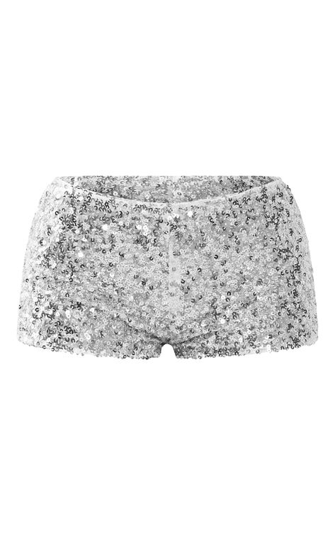 Petite Silver Sequin Hotpants | Petite Petite Swimwear, Animal Print Swimwear, Ny Outfits, Micro Shorts, All Black Dresses, Special Clothes, Sequin Design, Petite Shorts, Corset Crop Top