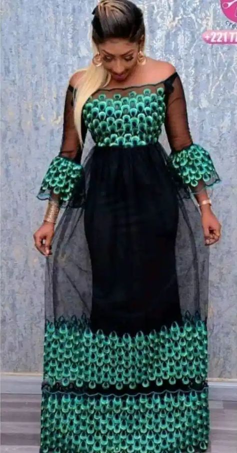 Gorgeous Ankara and Net Styles for Your Next Owambe – Svelte Magazine African Lace Styles, Long African Dresses, African Dresses Modern, Africa Dress, African Wear Dresses, African Maxi Dresses, African Lace Dresses, African Fashion Ankara, African Fashion Modern