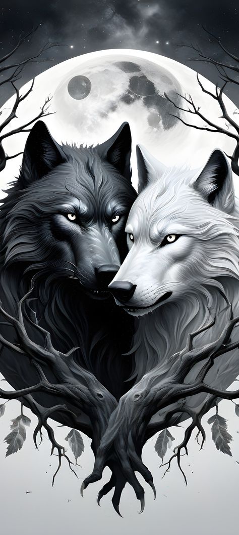 White Wolf Art Fantasy, Black Wolf Wallpaper, Alpha Wolf Tattoo, Werewolf Couple, Wolf Art Drawing, Black And White Wolf, Wolf Queen, Wolf Mates, Lup Singuratic