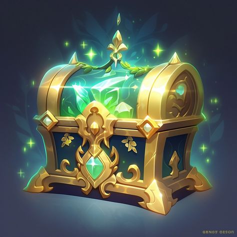 green treasure chest icon,simple，Ramadan theme， in the style of artgerm, heroic, gold leaf accents, tomàs barceló, luminous quality, stained-glass, Game Chest Design, Treasure Chest Concept Art, Chest Game Art, Gold Rendering, Ramadan Theme, Angel Wings Drawing, Treasure Chests, Coin Games, Pirate Games