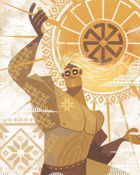 Sun Mythology, Sun God Art, Veles God, Perun God, Dan Gartman, Slavic Illustration, Viking Illustration, Slavic Symbols, Slavic Art