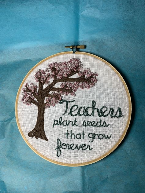 Embroidery Hoop For Teacher, Embroidery Teacher Gifts, Teacher Embroidery, Christmas Hand Embroidery, Teachers Day Card, Diy Hair Scrunchies, Farewell Cards, Embroidery Frame, Wallpaper Flowers