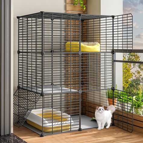 Large Cat Cage Detachable Metal Wire Kennel Playpen Exercise Crate Comfort Space, Cat Playpen, Bunny Hutch, Cat Flap, Cat Cage, Fotos Ideas, Cat Cages, Cat Enclosure, Dog Cages