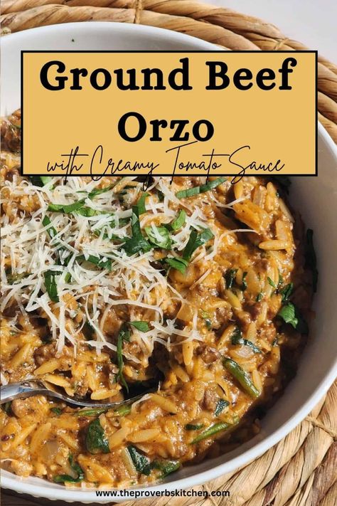 Ground Beef Orzo Recipe Ground Beef And Orzo, Beef And Orzo, Beef Orzo, Orzo Dinner, Dinner Sides Recipes, Orzo Skillet, Tomato Pesto Sauce, Cheesy Orzo, One Pot Recipes