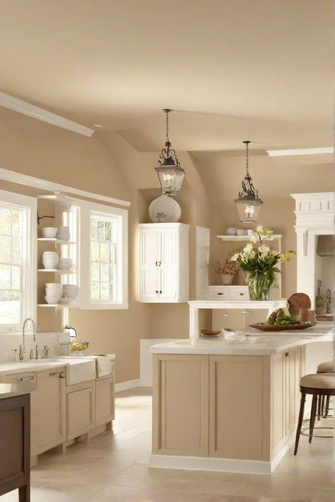 interior design, kitchen paint, wall paint, home decor Best Tan Colors For Walls, Canvas Tan Kitchen Cabinets, Sw Creamy Paint, Sw Canvas Tan, Light Tan Walls, Canvas Tan Sherwin Williams, Beige Kitchen Paint, Sherwin Williams Canvas Tan, Tan Kitchen Walls