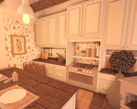 Bloxburg Designs, Bloxburg Kitchen Ideas, Bloxburg Interior, Bloxburg Hacks, Bloxburg Outfits, Roblox House, Fall Bloxburg, Kitchen Decor Sets, Bloxburg Kitchen