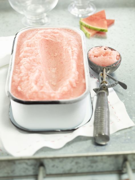 Creamy Watermelon Sherbet http://relish.com/recipes/creamy-watermelon-sherbet/ Watermelon Sherbet Recipe, Watermelon Sherbet, Sherbet Recipes, Watermelon Sorbet, Cold Treats, Watermelon Recipes, Ice Cream Popsicles, Cream Desserts, Milkshakes