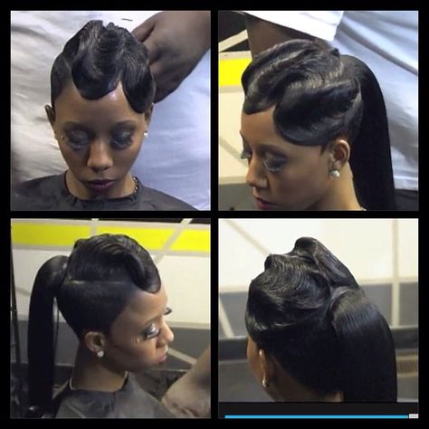 ❥♚ Quickweaves Hairstyles, Pony Styles, 4c Curls, Wave Ponytail, Pretty Ponytails, Finger Wave Hair, Finger Wave, Black Hair Updo Hairstyles, Weave Ponytail Hairstyles