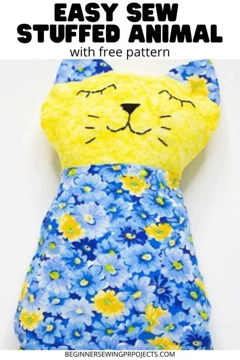 Simple Soft Toy Sewing Pattern, Simple Stuffy Sewing Pattern, Fabric Toy Patterns Free Sewing, Stuffed Animal Patterns Free Templates Cat, Fabric Animals Patterns Free, How To Sew Stuffed Animals For Beginners, Fleece Stuffed Animals Patterns Free, Sewing Projects Dog, Cat Pattern Free Sewing