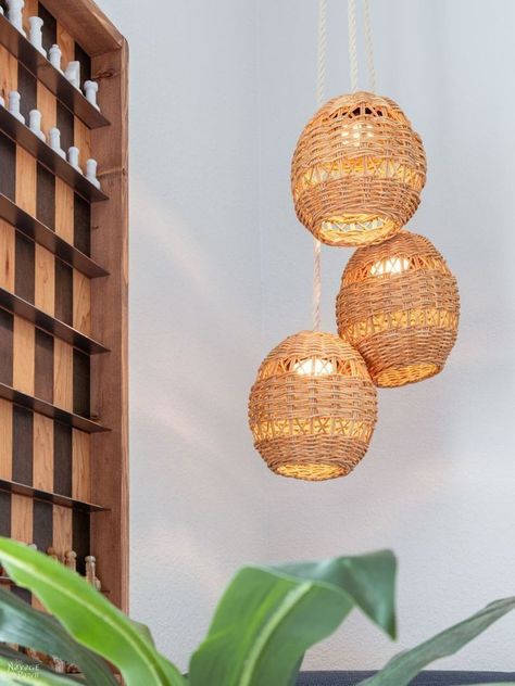 How to Make a DIY Pendant Light with No Wires | DIY Pendant Light no wiring | DIY hanging lamp | DIY hanging lights | DIY puck light hack | DIY Basket pendant light | DIY hanging lights for bedroom | DIY hanging light fixture | DIY pendant lamps | How to make hanging lamps at home | DIY ceiling lamp with no wires | Rattan basket upcycle | Bedroom lighting no wiring | DIY no wires lighting | DIY hanging lights no electricity | How to install DIY pendant light | #TheNavagePatch TheNavagePatch.com Hanging Lights Diy, Lighting No Wiring, Diy Hanging Lights, Diy Basket Pendant Light, Diy Hanging Light Fixtures, Diy Hanging Lamp, Diy Ceiling Lamp, Hanging Lights For Bedroom, Bohemian Light Fixtures