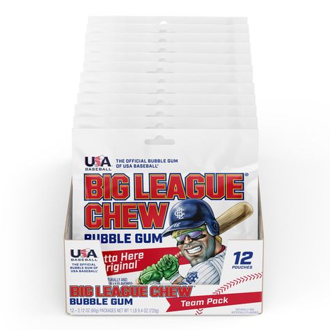 THE BALLPLAYERS’ BUBBLE GUM - Born in the bullpen in the summer of 1977, Big League Chew was the brain child of Portland Maverick lefthander Rob Nelson. After perfecting his shredded bubble gum product with the help of Mav teammate Jim Bouton, Big League Chew officially hit retail shelves in 1980 and has been a fan favorite ever since. Big League Chew is proud to be the Official Bubble Gum of USA Baseball and the one and only Hall of Fame Bubble Gum.

Perfect addition to your tourney swag bags!
#ad Big League Chew, Retail Shelves, Swag Bags, Usa Baseball, Retail Shelving, Swag Bag, Baseball Games, Chewing Gum, Gourmet Food