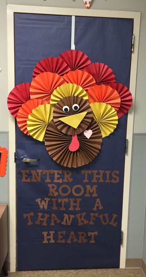 Thanksgiving Decorations Kindergarten, Thanksgiving Door Decorations Classroom Turkey, Turkey Door Ideas For Classroom, Fall Decorations For Daycare, Thanksgiving Door Decorations For School, Turkey Classroom Decorations, Fall Decor Classroom Ideas, November Teacher Door Ideas, Thanksgiving Teacher Door