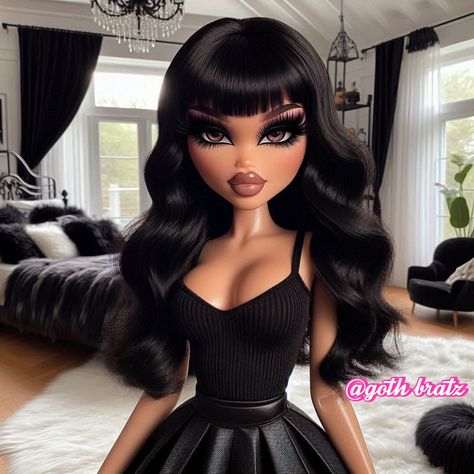 🖤😈🥰💕✨ #bratz #explorepage Bratz With Bangs, Bratz Doll With Bangs, Mexican Bratz Doll, Brats Aesthetic, Bratz Art, Bratz Outfit, Macabre Fashion, Black Bratz, Bratz Yasmin