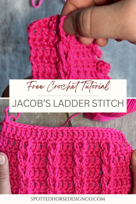 Jacob's Ladder Crochet Stitch Tutorial - Spotted Horse Design Co. Crochet Jacobs Ladder, Spotted Horse, Jacobs Ladder, Crochet Stitch Tutorial, Crochet Overlay, Crochet Stitches For Blankets, Crochet Stitches Free, Jacob's Ladder, Easy Crochet Stitches