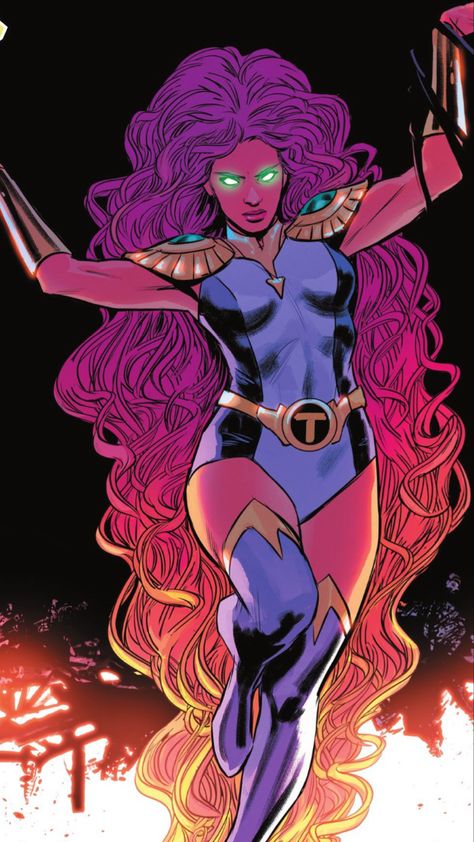 Star Fire Hair, Starfire Hair, Starfire Fanart, Starfire Dc, Hair Fan, Star Fire, Fire Hair, Fire Art, Comics Girls