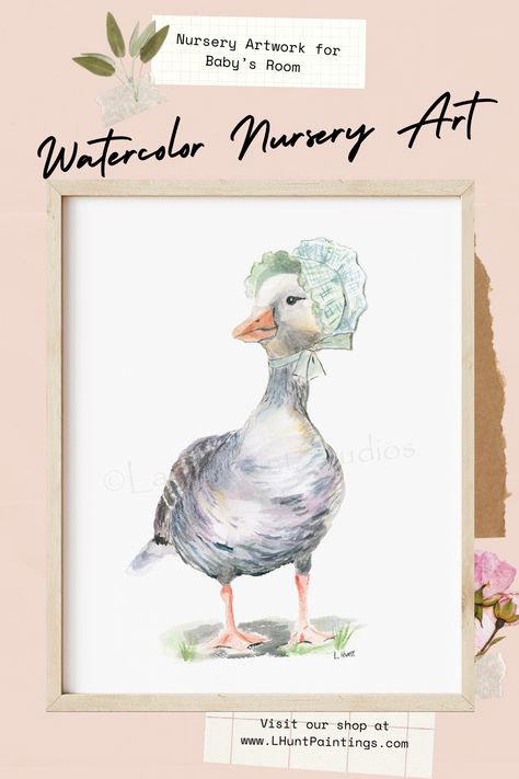 This gender neutral nursery artwork features a watercolor print of Mother Goose from the beloved Nursery Rhymes. The gray, green and orange colors are a classic nursery color palette. Perfect for a baby girl nursery, baby boy nursery or for toddler bedroom decor. Visit our shop to see the nursery set of three prints in various color schemes. Mother Goose Nursery Decor, Classic Nursery Ideas, Neutral Nursery Artwork, Gender Neutral Nursery Colors, Nursery Color Palette, Toddler Bedroom Decor, Nursery Color, Gender Neutral Baby Room, Mother Goose Nursery