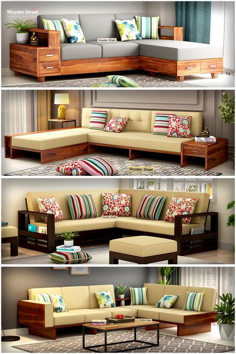 Wooden Sofas Ideas Living Room Modern, Sofas Ideas Living Room Wooden, Simple Corner Sofa Design, Wooden Sofas Ideas Living Room, L Shaped Sofa Designs Wooden, Corner Sofa Design Wood, New Sofa Design Furniture, Sofa Set Living Room, Living Room Sofas Ideas