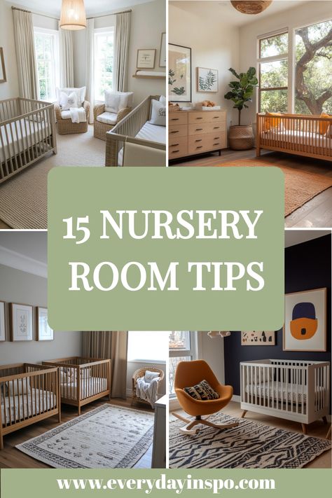 15 nursery room tips Nursery Layout With Daybed, Nursery With Day Bed, Twin Nursery Boy And Girl, Nursery For Twins, Twin Nursery Room, Twin Boys Nursery, Twin Girls Nursery, Modern Breakfast Nook, Nursery Shelf Decor