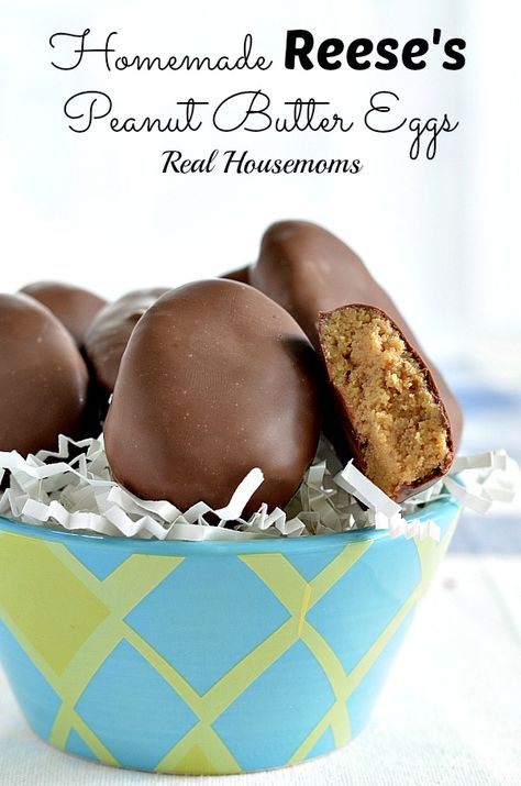 Homemade Reese's Peanut Butter Eggs | Real Housemoms | #Easter #dessert Chocolate Peanut Butter Eggs, Reese Peanut Butter Eggs, Peanut Butter Eggs, Easter Desserts, Easter Goodies, Ancient Grains, Reeses Peanut Butter, Homemade Candies, Easter Dessert