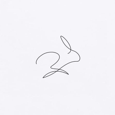 Hare Line Drawing, Bunny Fine Line Tattoo, Fine Line Rabbit Tattoo, Signature Logo Ideas, Luca Tattoo, One Line Animals, One Line Tattoo, Rabbit Silhouette, Bunny Tattoos