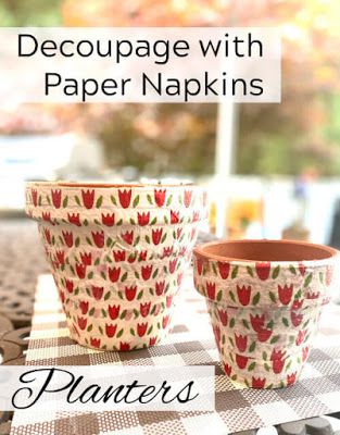 How to decorate terra cotta pots with napkins and outdoor Mod Podge. Homeroad.net #planter #decoupage #crafts #ModPodge Decoupage Terracotta Pots Diy, Decorate Clay Pots Terra Cotta, Mod Podge Terra Cotta Pots, Decoupage Pots Terra Cotta, Decorate Terracotta Pots, Decoupage Plant Pots, Decoupage Craft Ideas, Decopauge Napkins, Painted Pots Diy Terra Cotta