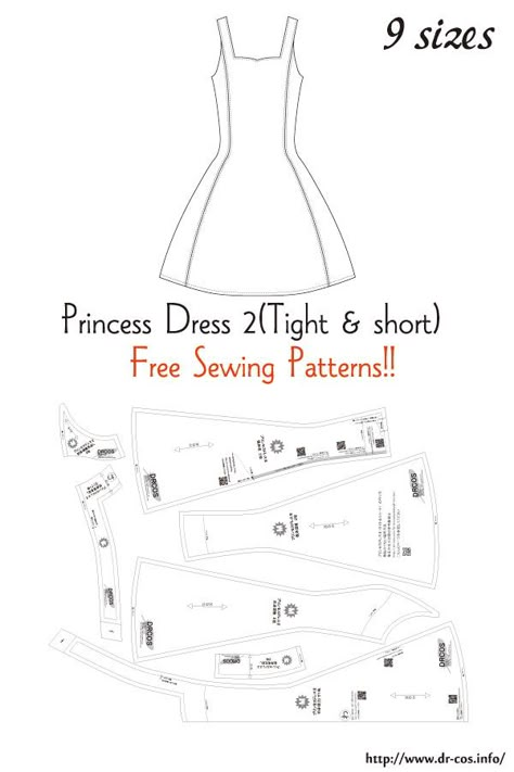 Pattern Of Dress, Princess Dress Sewing Pattern Free, Free Short Dress Pattern, 1 Yard Dress Pattern, Short Dress Pattern Free Sewing, Princess Dress Patterns Free, Short Dress Sewing Pattern, Easy Dress Pattern Free, Free Cosplay Patterns