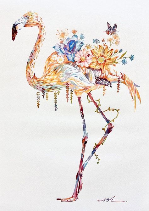 Watercolor Paintings Of Animals, Watercolor Projects, Bird Artwork, Unique Paintings, Arte Animal, Own Style, Watercolor Flower, Global Art, Japanese Artists