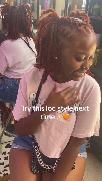 Short Locs No Retwist, Valentine Loc Styles, Cute Locs Styles For Women, Loc Styles To The Back, Short Loc Hairstyle Women, Loc Hairstyles For Long Locs, Different Hairstyles For Locs, Cute Short Loc Hairstyles, Retwisted Locs Style