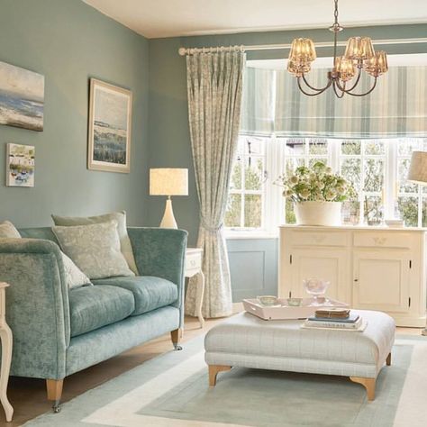 What’s your favourite Laura Ashley colour palette? Today we’re featuring Duck Egg, an elegant and sophisticated hue perfect for a formal… Duck Egg Blue Living Room, Duck Egg Living Room, Laura Ashley Living Room, Tiny Room, Ashley Home, Cosy Living, Karim Rashid, Cosy Living Room, Ideas Room