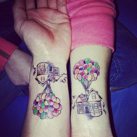 Up Couple Tattoos Pixar Tattoo, Disney Couple Tattoos, Tattoos Disney, Couple Tattoos Love, Couples Disney, Couple Tattoos Unique Meaningful, Disney Sleeve, Cute Couple Tattoos, Small Couple Tattoos