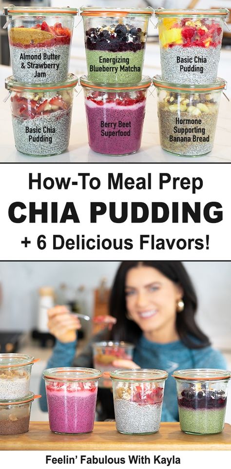 Seven Healthy Chia Pudding Recipes. These chia puddings can be meal prepped in advance. They’ll stay fresh in the fridge up to seven days and in the freezer up to three to four weeks, so you can batch prep them for a quick and easy healthy breakfast recipe on the go! Chia Pudding Cups, Bariatric Chia Seed Pudding, Chia Pudding Flavor Ideas, Large Batch Chia Pudding, Chia Parfait Recipe, Chia Seed Parfait Recipe, Single Serve Chia Pudding, Chia Pudding Meal Prep, Meal Prep Parfait