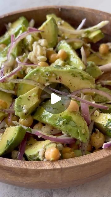 Healthy Recipes on Instagram: "avocado chickpea salad 🥑  By @somethingnutritious this zesty salad is so easy to make as a simple side dish during the week  It’s made with avocados, chickpeas, feta cheese, sumac & a few other ingredients  avocado chickpea salad: 3 large avocados, semi-firm 1 can chickpeas drained, 15 oz 1/2 cup crumbled feta cheese 1/4 red onion, thinly sliced 2 -3 tbsp fresh cilantro, chopped 1 lemon, juiced 1 tsp sumac Olive oil Salt & pepper Optional: 1 clove crushed garlic  1. Slice the avocados and add them to a salad bowl 2. Add in the rinsed chickpeas, sliced onion, feta cheese and chopped cilantro 3. Generously drizzle with olive oil and pour the lemon juice over the top. Season with the sumac and salt & pepper to taste, and the crushed garlic if using 4. Toss ever Avocado Chickpea Salad, Avocado Chickpea, Zesty Salad, Easy Recipes For Beginners, Mediterranean Salad, Low Carbs, Chickpea Salad, Healthy Foodie, Crushed Garlic