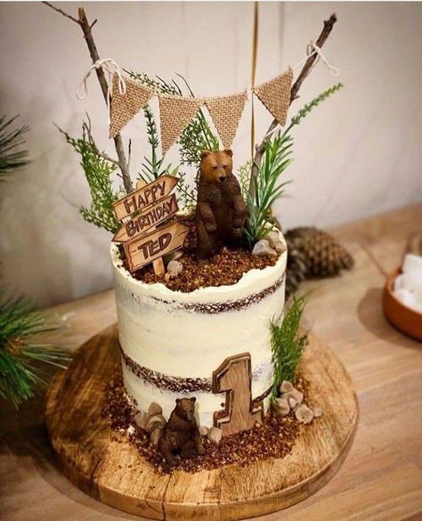 1st Birthday Cake Woodland, Woodland Camping Birthday Party, Wilderness Smash Cake, Woodland 1st Birthday Cake, Forest Animal Birthday Cake, Woodland One Year Birthday, Woodland First Birthday Cake, One Happy Camper Birthday Cake, Woodland Cake Birthday