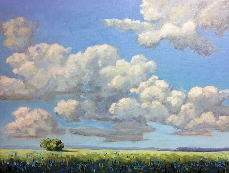 Clouds Landscape Painting, Oil Pastel Art Clouds, Sky And Tree Painting, Oil Pastel Sky Art, Cloud Oil Pastel, Oil Pastel Clouds, Painting Clouds Tutorial, Sky Oil Pastel, Sky Landscape Painting