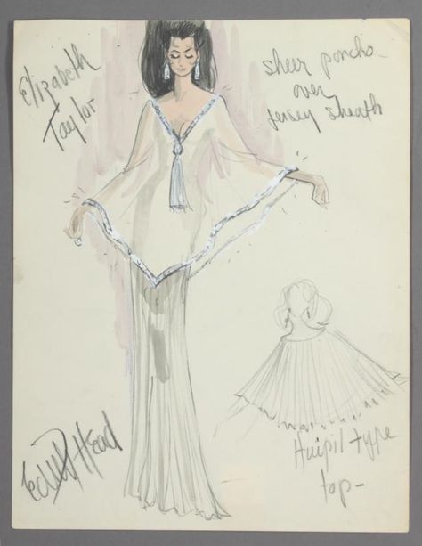 Edith Head Sketches, Edith Head Designs, Edith Head Fashion, Costume Design Sketch, Best Costume Design, Edith Head, Hollywood Costume, Fashion Illustration Vintage, Fashion Sketches Dresses