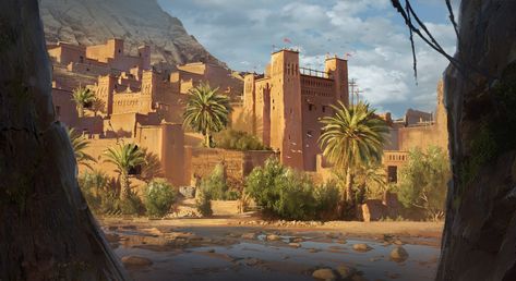 Desert City, Desert Town, Location Inspiration, Desert Art, Fantasy City, Fantasy Setting, Fantasy Places, Fantasy Map, Explore Travel