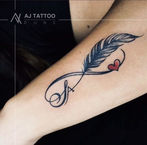 Feather Tattoo With Infinity, Feather And Infinity Tattoo, Infinity Feather Tattoo Design For Women, Infinity Feather Tattoos, Infinite Tattoos For Women, Feather Infinity Tattoo Design, Infinity Feather Tattoo Design, Infinity Tattoos For Women, Infinity Feather Tattoo