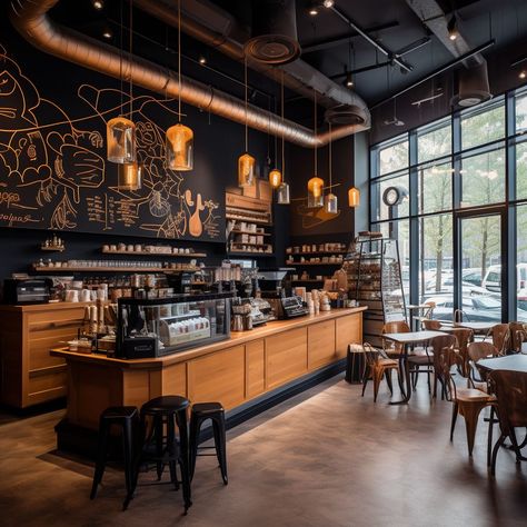 Coffee Shop And Bar Ideas, Ideas For Bakery Shop, Cafe Ideas Design Interiors, Caffe Designs, Bar Business Ideas, Coffee Shop Design Interior, Black Coffee Shop, Coffee Shop Design Ideas, Interior Cafe Design