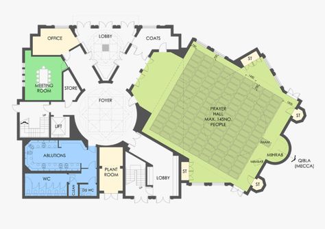 Mosque Floor Plan, Mosque Design Islamic Architecture, Mosque Design, Room Store, Urban Landscape Design, Office Lobby, Bungalow House Plans, Grey Tiles, Bungalow House