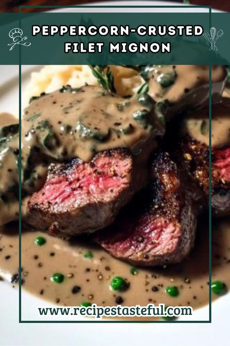 This elegant dish features tender filet mignon coated in a spicy crust of black peppercorns, paired with a rich and creamy green peppercorn sauce. Perfect for special occasions or an indulgent dinner at home, this recipe is sure to impress your guests. Peppercorn Sauce For Steak, Green Peppercorn Sauce, Filet Mignon Recipes, Green Peppercorn, Peppercorn Sauce, Perfect Steak, Dinner At Home, Steak Sauce, Quick Weeknight Meals